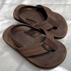 Rainbow Brown Toddler Flip Flops Leather with Heel Strap Size Toddler Baby 5/6